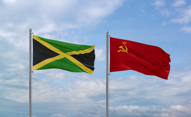 Soviet Union and Jamaica flags, country relationship concept