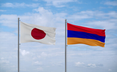Armenia and Japan flags, country relationship concept