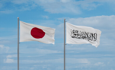 Japan and Afghanistan national flags, country relationship concept