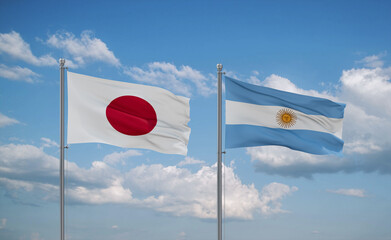 Argentina and Japan flags, country relationship concept