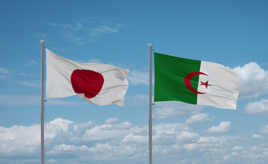 Japan and Algeria national flags, country relationship concept
