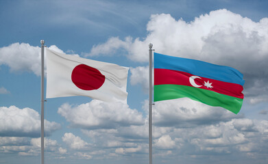 Azerbaijan and Japan flags, country relationship concept