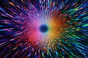 Obraz premium An abstract pixelated digital illusion of a swirling vortex of neon-colored pixels converging towards a central point, creating a sense of dynamic energy and movement.