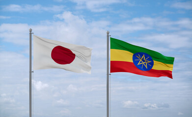 Ethiopia and Japan flags, country relationship concept