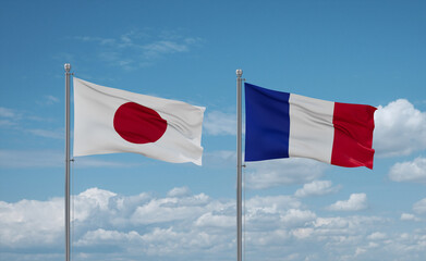 Japan and France flags, country relationship concept