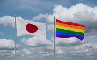 Gay Pride and Japan flags, country relationship concept