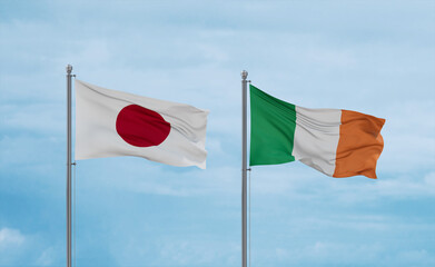 Ireland and Japan flags, country relationship concept