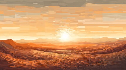 Naklejka premium A pixelated rendition of a pixelated desert landscape with pixelated sand dunes stretching to the horizon.