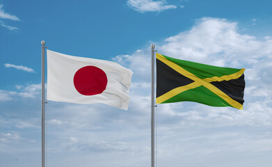 Jamaica and Japan flags, country relationship concept