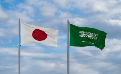 Japan and Saudi Arabia flags, country relationship concepts
