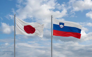 Slovenia and Japan flags, country relationship concept
