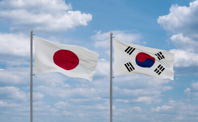 South Korea and Japan flags, country relationship concept