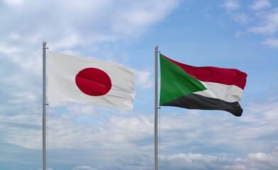 Sudan and Japan flags, country relationship concept