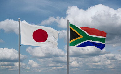 South Africa and Japan flags, country relationship concept