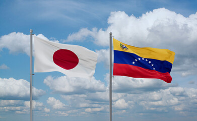 Venezuela and Japan flags, country relationship concept