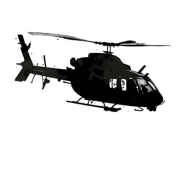 recommend clip art: Black silhouette of a helicopter on white background.
