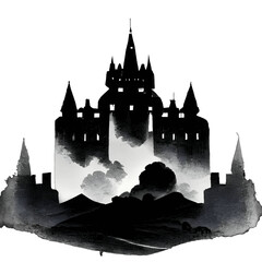Black silhouette of a castle on white background. - obrazy, fototapety, plakaty