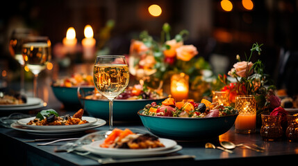 Obraz na płótnie Canvas Glamorous New Year's Eve Celebration Table Decor with Sparkling Elegance. Generative AI.