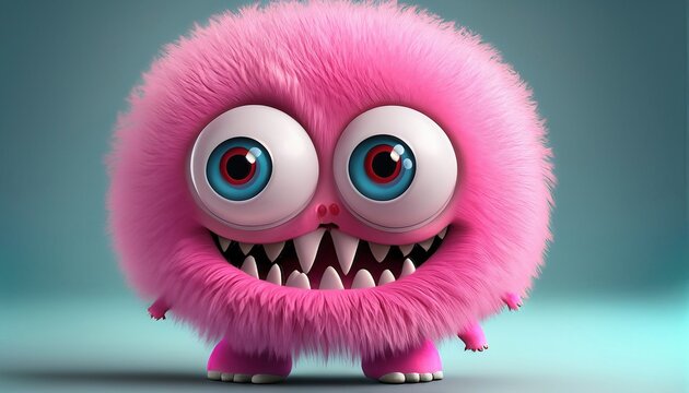 Kleines rundes Monster in pink mit riesigen Glubschaugen 