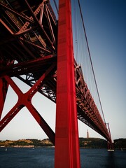 Vertical shot of the 25 April bridge in Lisbon, Portugal