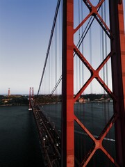 Vertical shot of the 25 April bridge in Lisbon, Portugal
