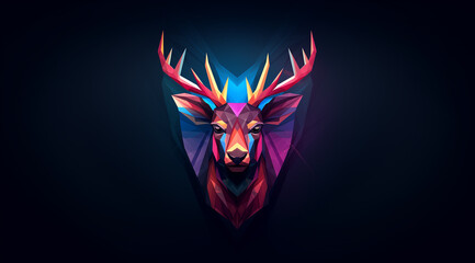  deer in polygons and colors with horns, in the style of linear forms and symmetrical grid - obrazy, fototapety, plakaty