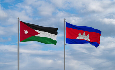 Cambodia and Jordan flags, country relationship concept