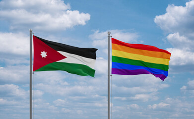 Gay Pride and Jordan flags, country relationship concept