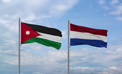Netherlands and Jordan flags, country relationship concept