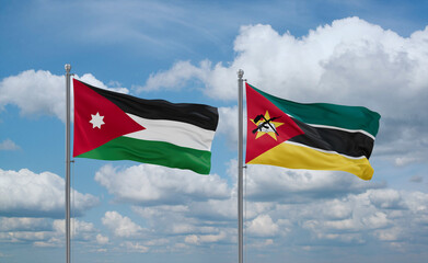 Mozambique and Jordan flags, country relationship concept