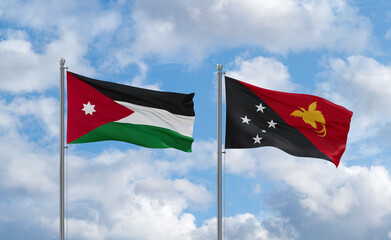 Papua New Guinea and Jordan flags, country relationship concept