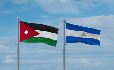 Nicaragua and Jordan flags, country relationship concept