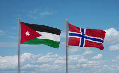 Norway and Jordan flags, country relationship concept