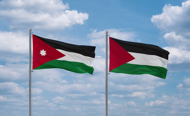 Palestine and Jordan flags, country relationship concept