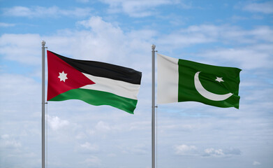 Pakistan and Jordan flags, country relationship concept