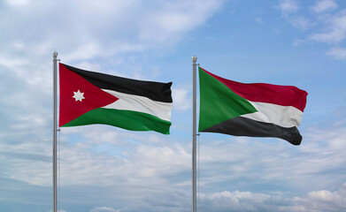 Sudan and Jordan flags, country relationship concept