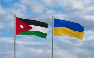 Ukraine and Jordan flags, country relationship concept