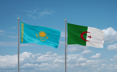 Kazakhstan and Algeria national flags, country relationship concept