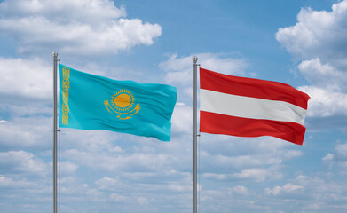 Austria and Kazakhstan flags, country relationship concept