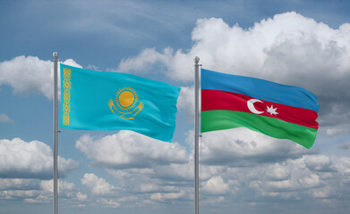 Azerbaijan and Kazakhstan flags, country relationship concept