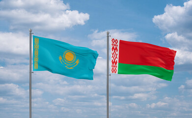 Belarus and Kazakhstan flags, country relationship concept