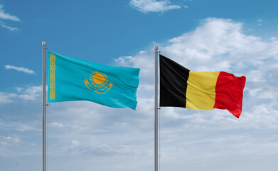 Belgium and Kazakhstan flags, country relationship concept