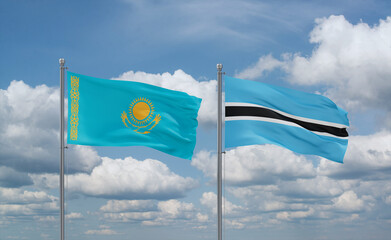 Botswana and Kazakhstan flags, country relationship concept