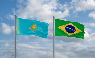 Kazakhstan and Brazil flags, country relationship concept