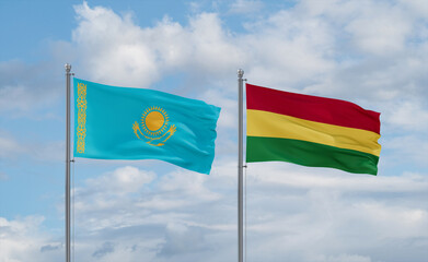 Bolivia and Kazakhstan flags, country relationship concept