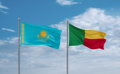 Benin and Kazakhstan flags, country relationship concept