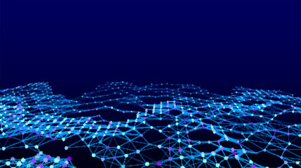 Abstract wave background with dots and lines moving in space. Technology illustration. Futuristic modern dynamic wave. Vector illustration.