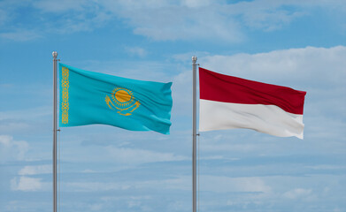 Indonesia and Kazakhstan flags, country relationship concept