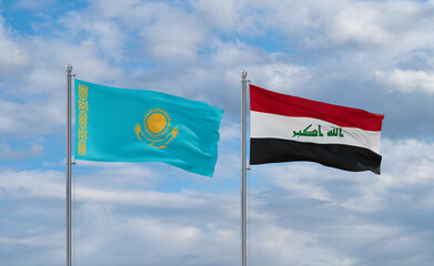 Iraq and Kazakhstan flags, country relationship concept