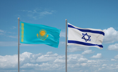 Israel and Kazakhstan flags, country relationship concept